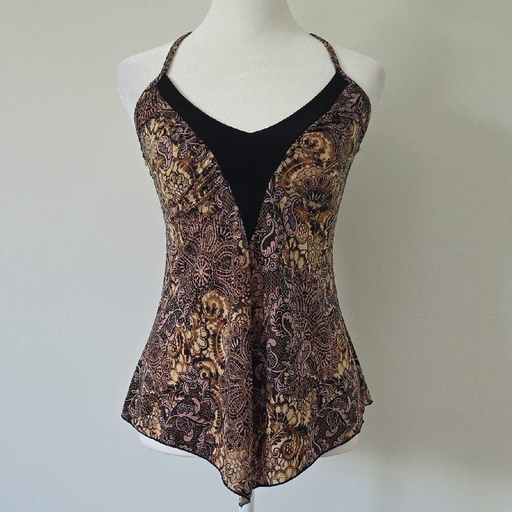 Women's Teenie Weenie Black Brown Asymmetrical Halter Tank Top Camisole Size M
